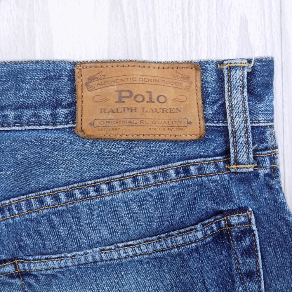 Polo Ralph Lauren Sullivan Slim Crop Jeans Mens 34 Blue Skull Button Crest Cuff